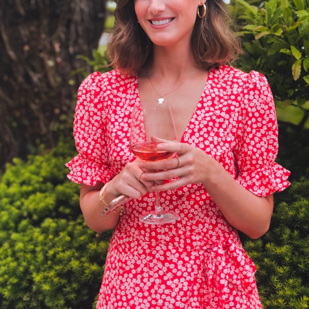 Princess poly white and red floral mini dress.